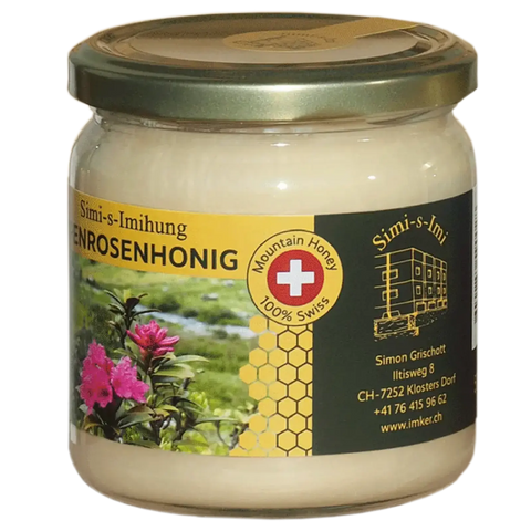 Alpenrosenhonig 500g von Simi-s-Imihung – Schweizer Mountain Honey aus Klosters, hell und regional von imker.live